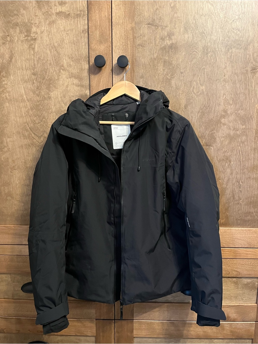 Jack & Jones Men's Black Hooded Raincoat
